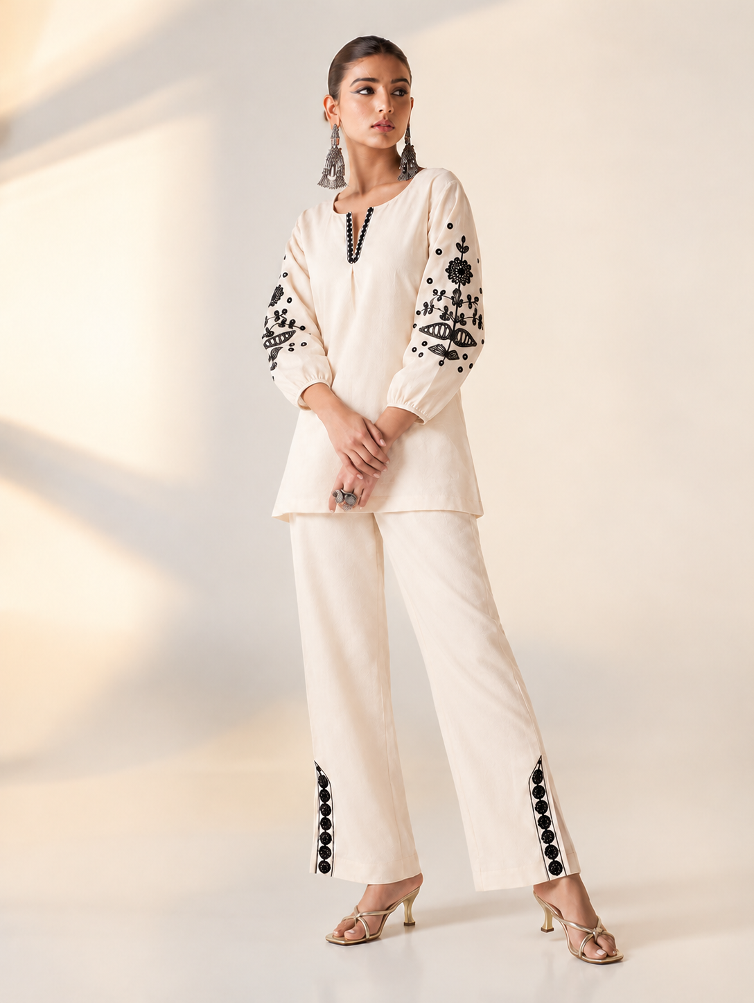 Straight Fit Embroidered Co-ord Set