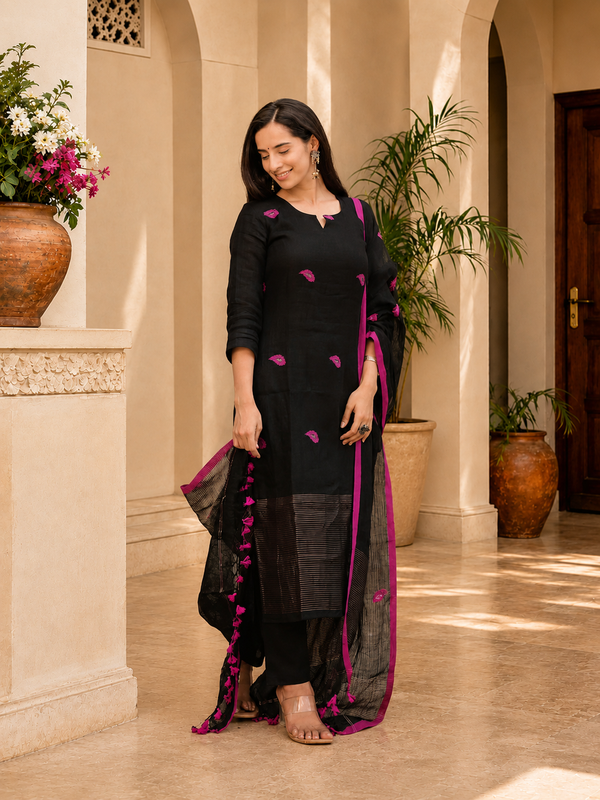 Traditional Woven Kurta Set with Dupatta