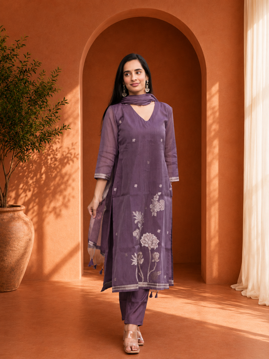Woven Silk Blend Kurta Pant Set with Dupatta