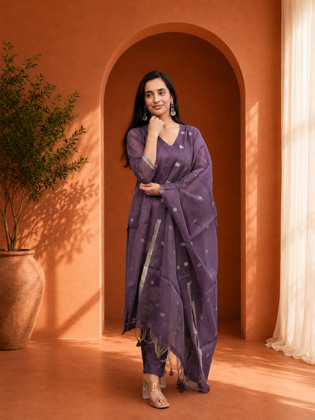 Woven Silk Blend Kurta Pant Set with Dupatta