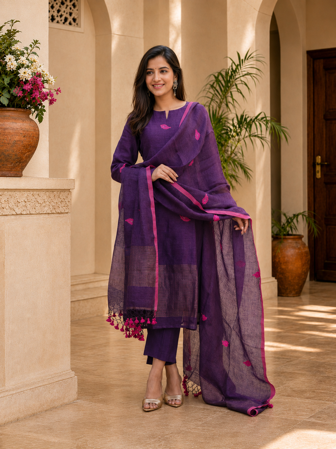 Traditional Woven Kurta Set with Dupatta
