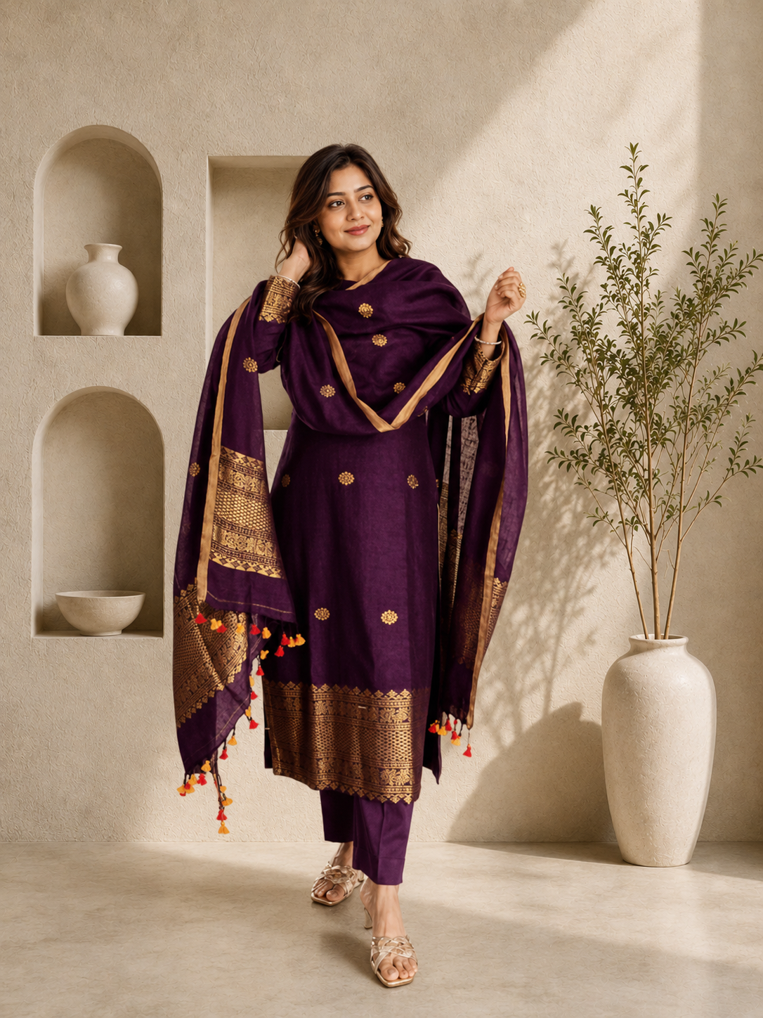Cotton Silk Festive Kurta Set with Dupatta