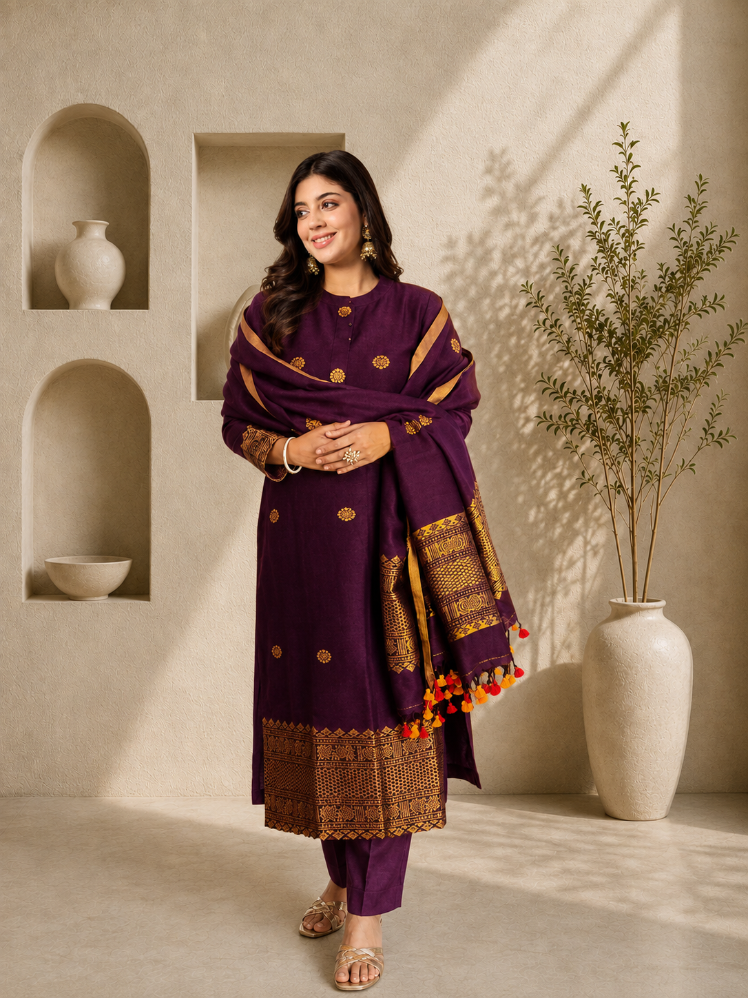 Cotton Silk Festive Kurta Set with Dupatta
